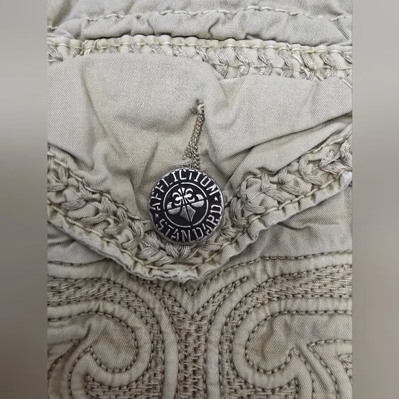 Affliction Y2K Cargo Coatal Detailed Mens Shorts Size 33 Cream Baggy Streetwear - Picture 6 of 14